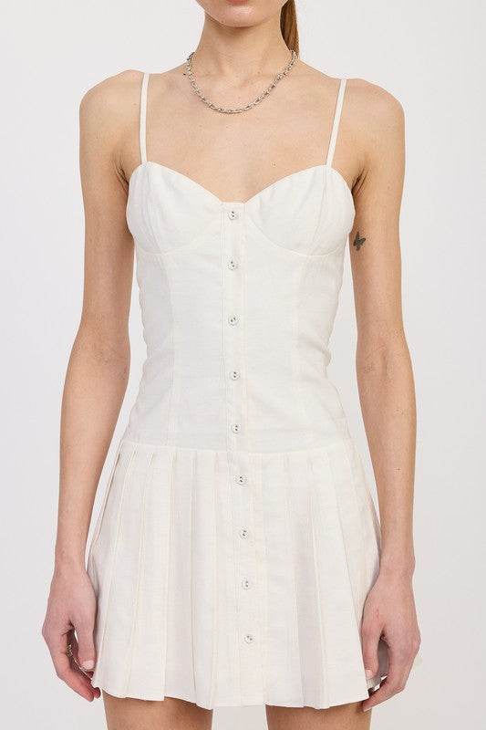 SPAGHETTI STRAP PLEATED MINI DRESS