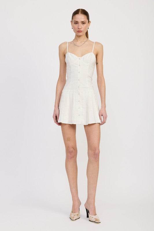 SPAGHETTI STRAP PLEATED MINI DRESS