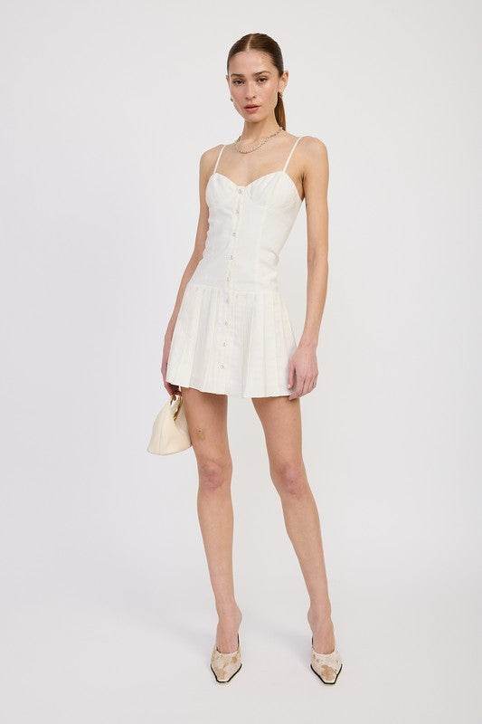 SPAGHETTI STRAP PLEATED MINI DRESS