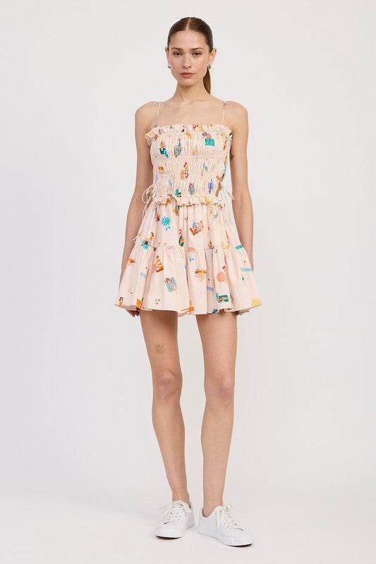 GATHERED POPLIN MIN DRESS