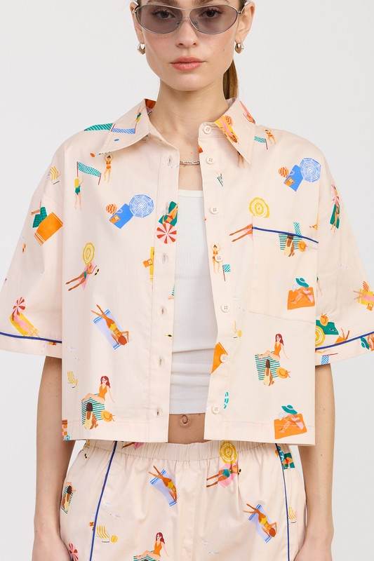 CROPPED OVERSIZE BUTTON UP TOP
