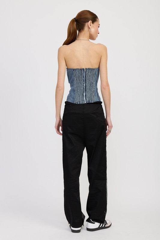 DENIM BUSTIER WITH BUCKLE