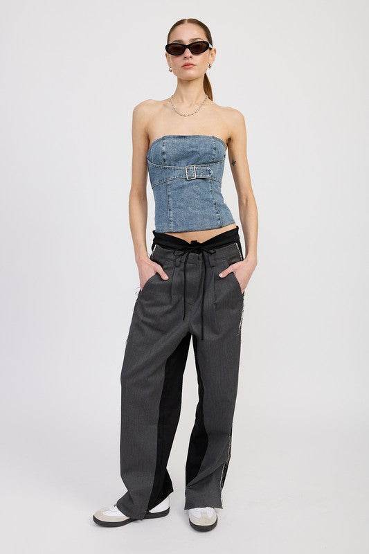 DENIM BUSTIER WITH BUCKLE