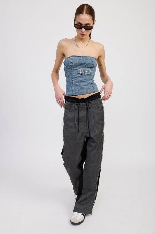 DENIM BUSTIER WITH BUCKLE
