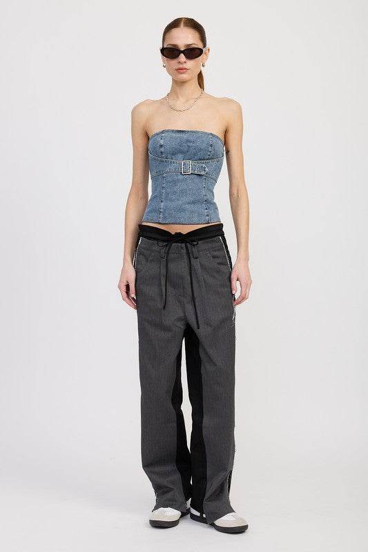 DENIM BUSTIER WITH BUCKLE