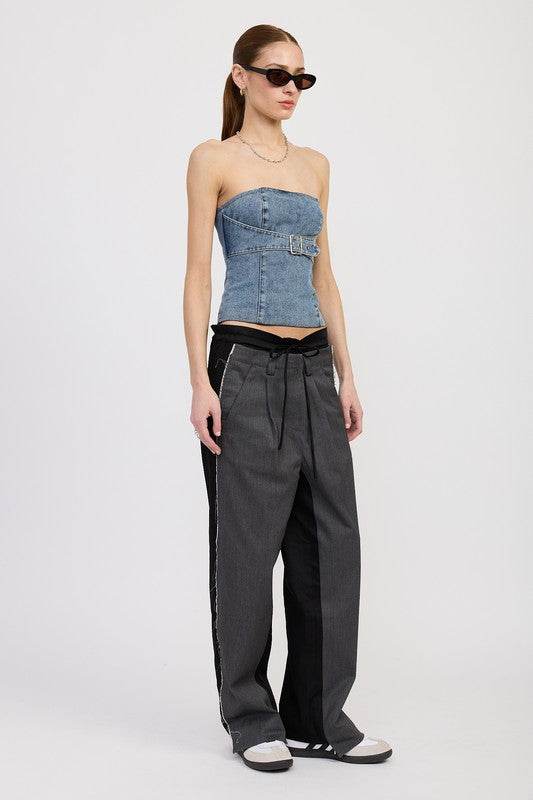 DENIM BUSTIER WITH BUCKLE