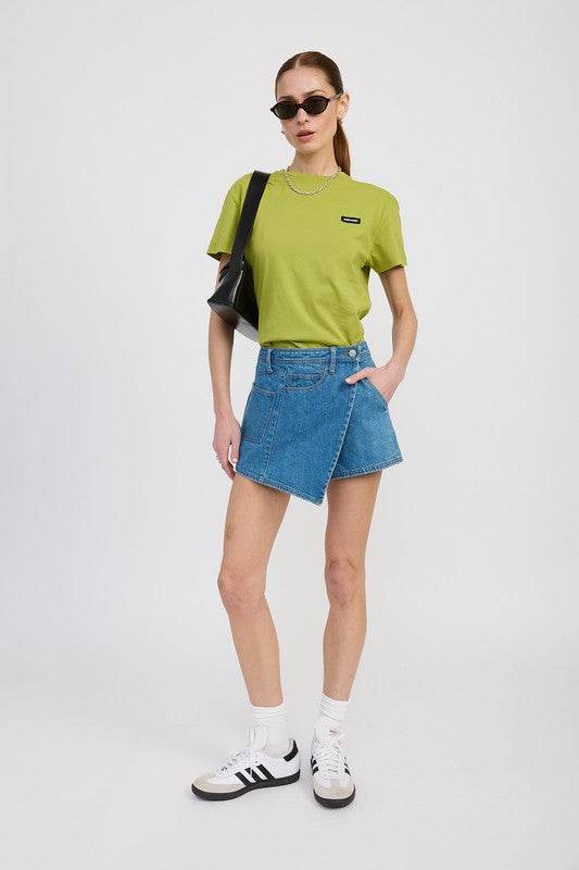 WRAPPED ASYMMETRICAL DENIM SKIRT