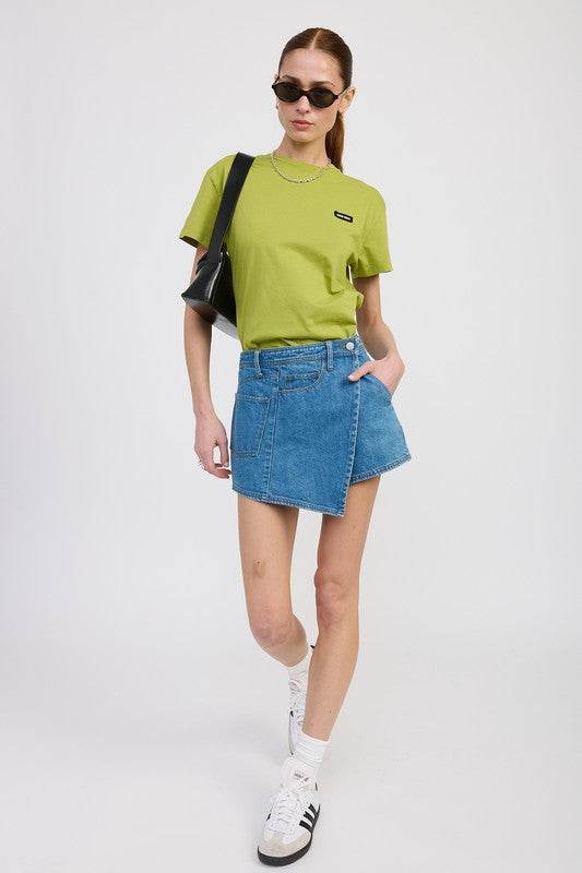 WRAPPED ASYMMETRICAL DENIM SKIRT