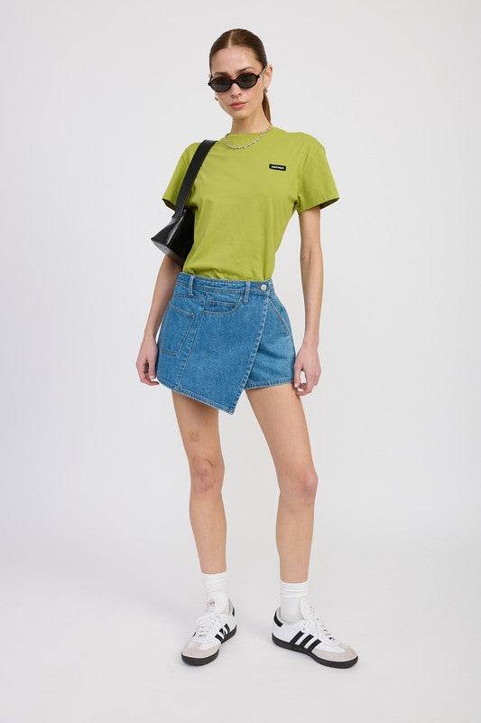 WRAPPED ASYMMETRICAL DENIM SKIRT