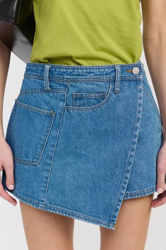 WRAPPED ASYMMETRICAL DENIM SKIRT
