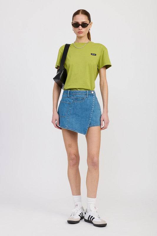 WRAPPED ASYMMETRICAL DENIM SKIRT