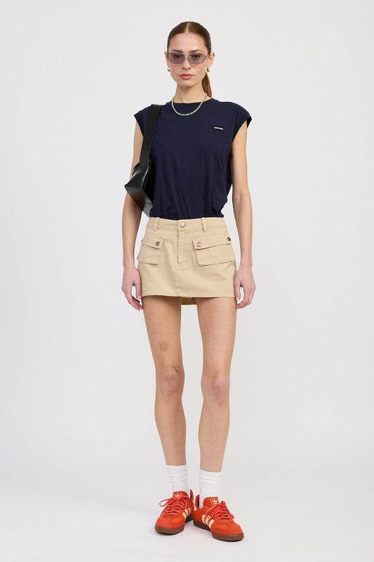 LOW WAIST DENIM MINI SKIRT WITH FRONT POCKETS