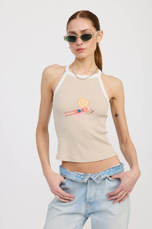 RACER BACK GRAPHIC TANK TOP