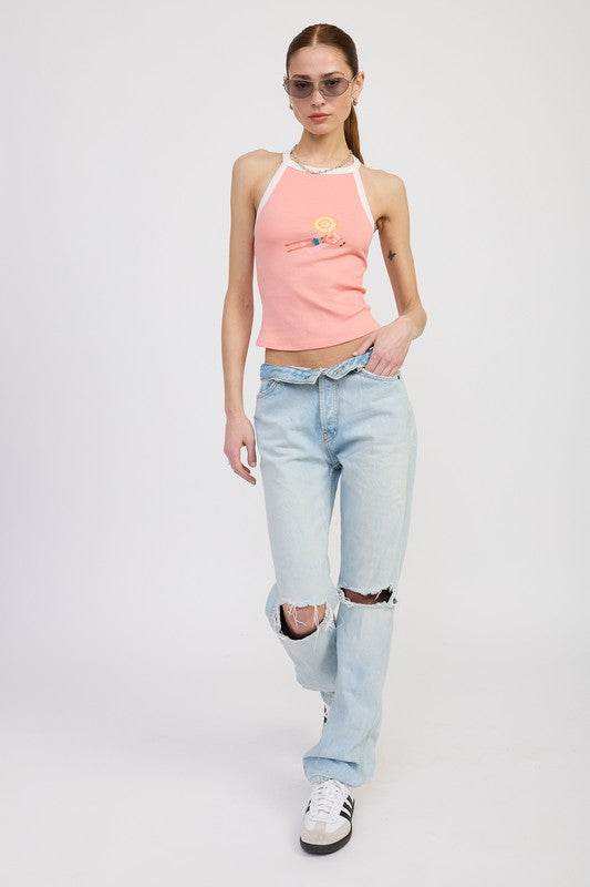 RACER BACK GRAPHIC TANK TOP