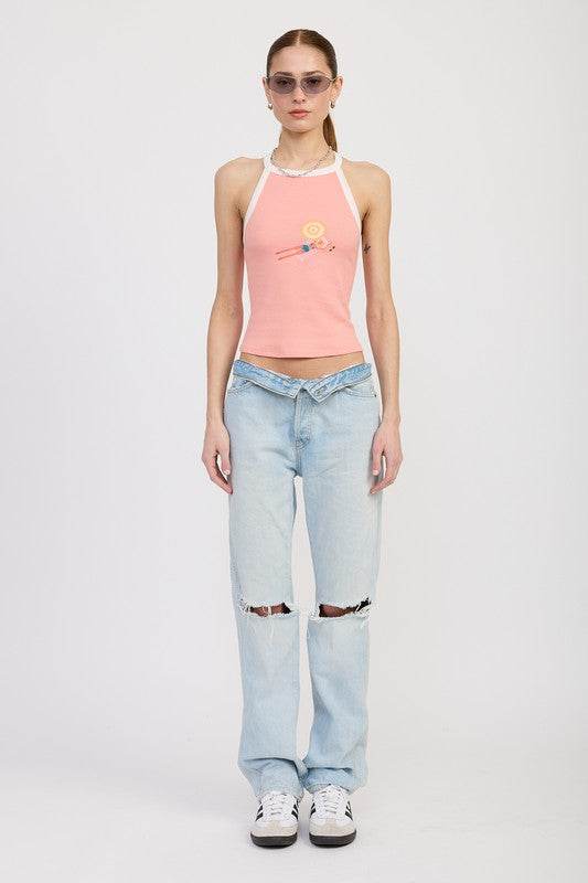 RACER BACK GRAPHIC TANK TOP