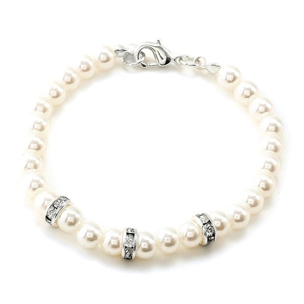 Faux Pearl Link Bracelet Crystal Rhinestone Accent