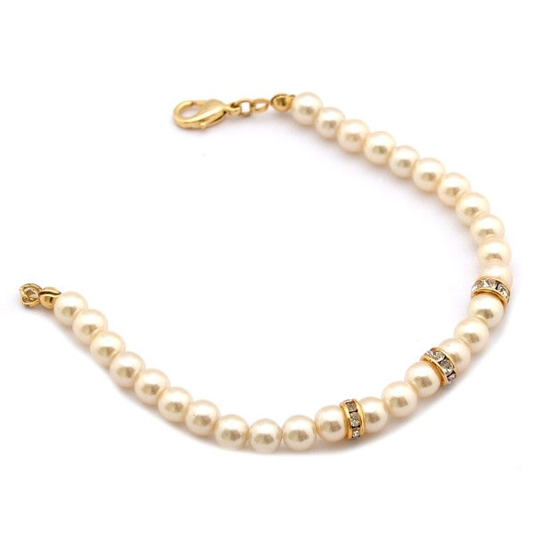 Faux Pearl Link Bracelet Crystal Rhinestone Accent