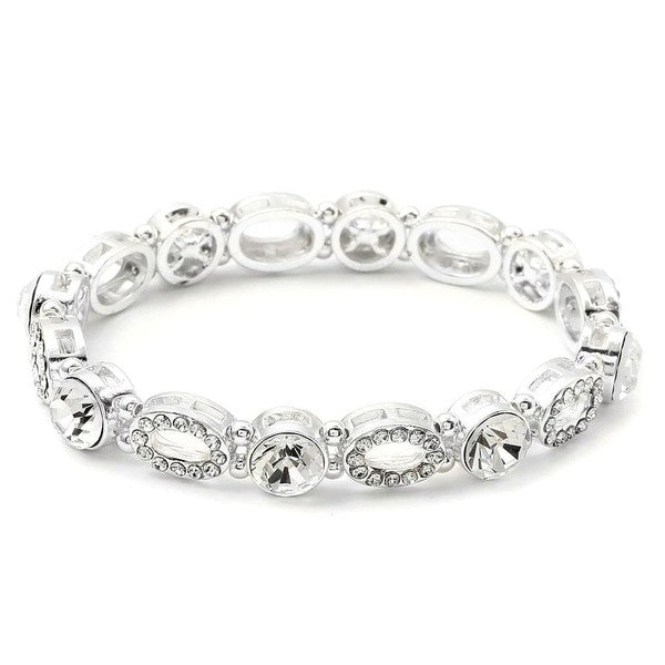 Silver Crystal Oval Shape Stretch Bracelet
