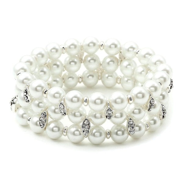 Crystal Accents on Pearl 3 Strand Stretch Bracelet
