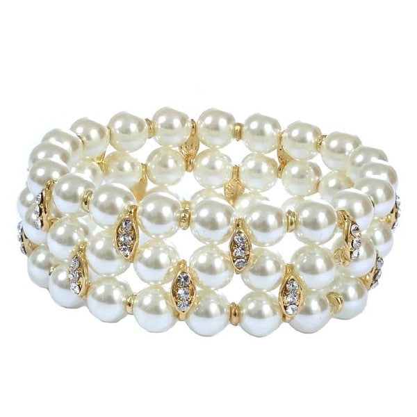 Crystal Accents on Pearl 3 Strand Stretch Bracelet