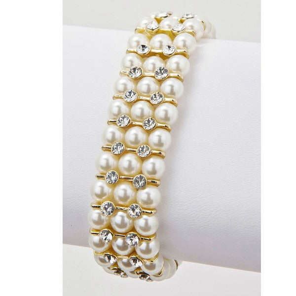 Harmony Rhinestone Faux Pearl Stretch Bracelet