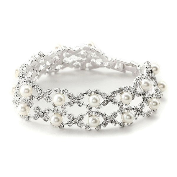 Two Rows Pearl Crystal Rhinestone Bracelet