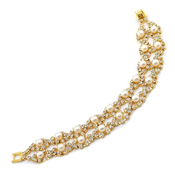 Two Rows Pearl Crystal Rhinestone Bracelet
