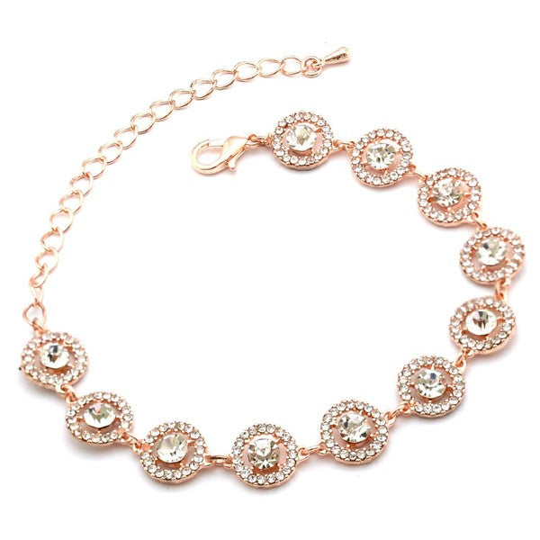 Round Rhinestone Circle Wrapped Stud Link Bracelet
