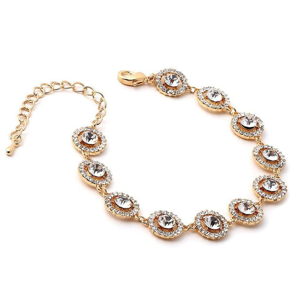 Round Rhinestone Circle Wrapped Stud Link Bracelet