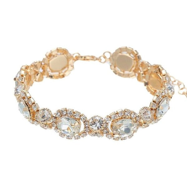 Emerald Cut Halo Rhinestone Link Bracelet