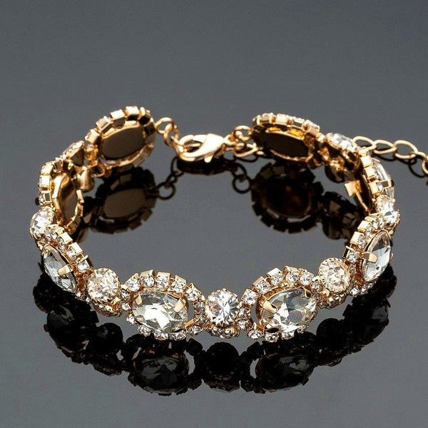 Emerald Cut Halo Rhinestone Link Bracelet