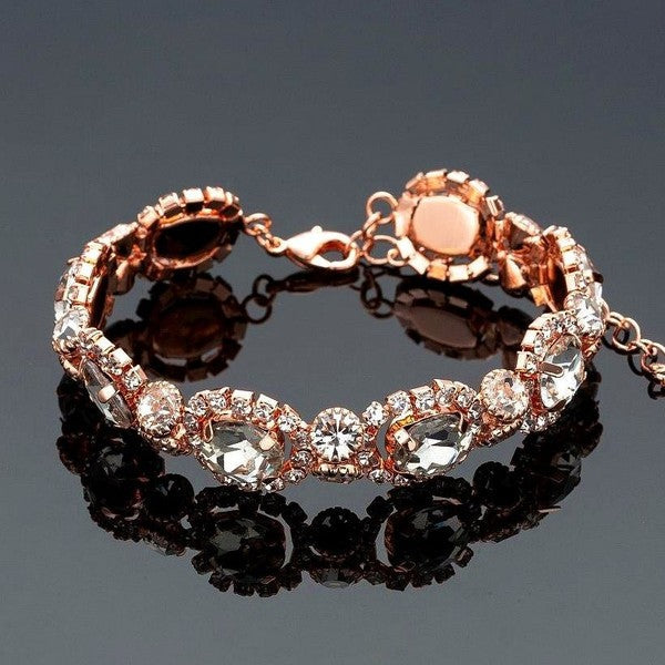 Emerald Cut Halo Rhinestone Link Bracelet