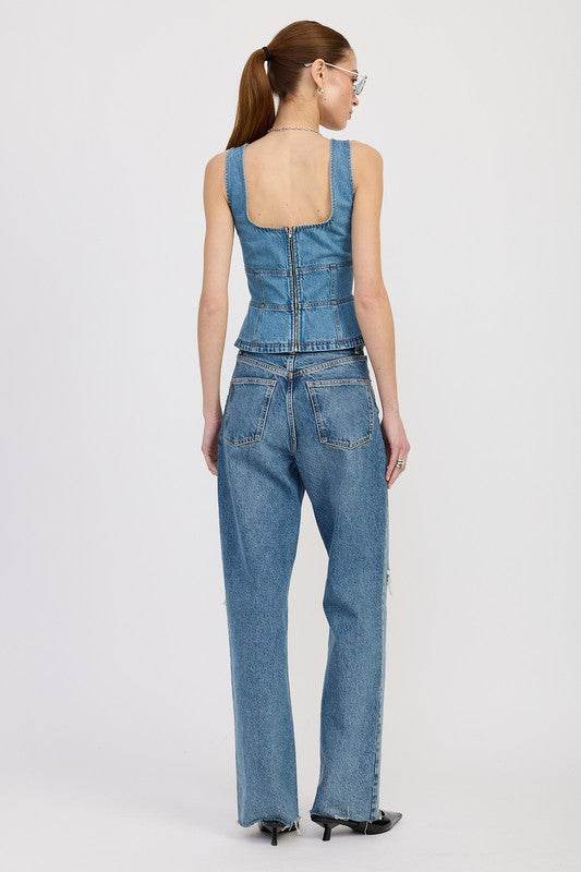 DENIM LACE UP BUSTIER TOP