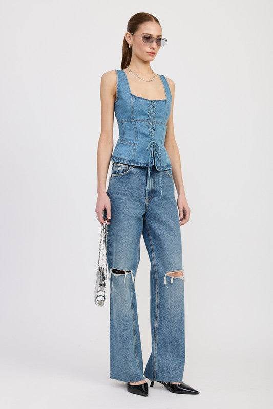 DENIM LACE UP BUSTIER TOP