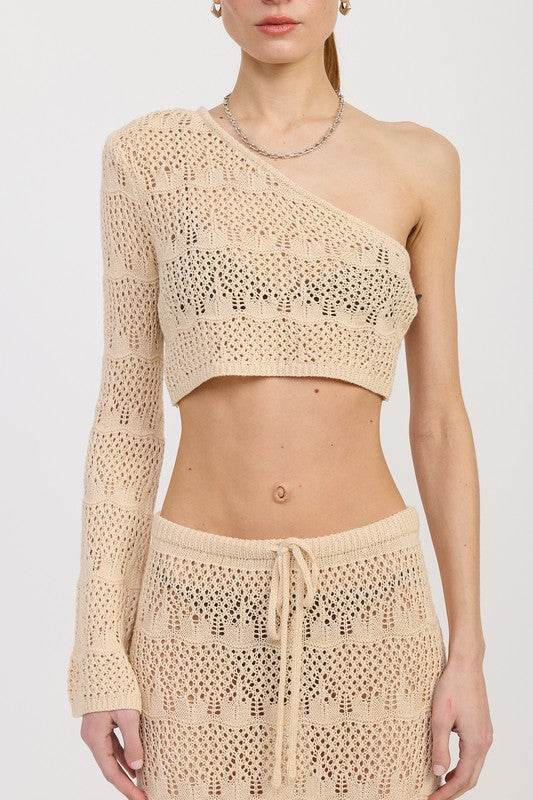ONE SHOULDER CROCHET CROP TOP
