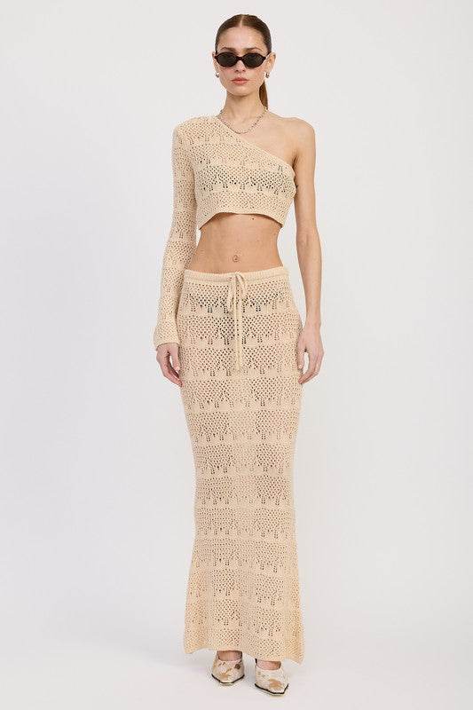 CROCHET MAXI SKIRT WITH WAIST DRAWSTRINGS