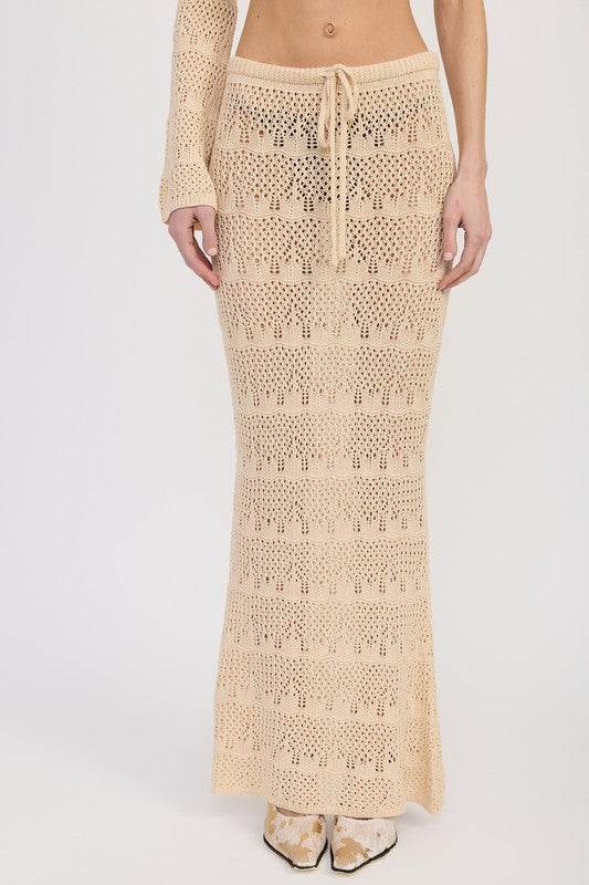 CROCHET MAXI SKIRT WITH WAIST DRAWSTRINGS