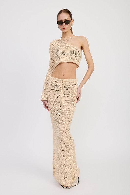 CROCHET MAXI SKIRT WITH WAIST DRAWSTRINGS