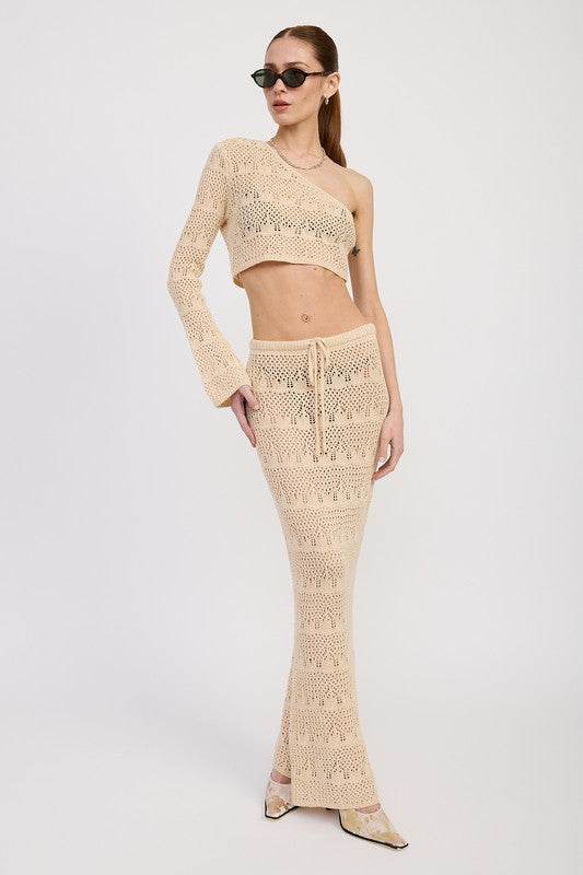 CROCHET MAXI SKIRT WITH WAIST DRAWSTRINGS