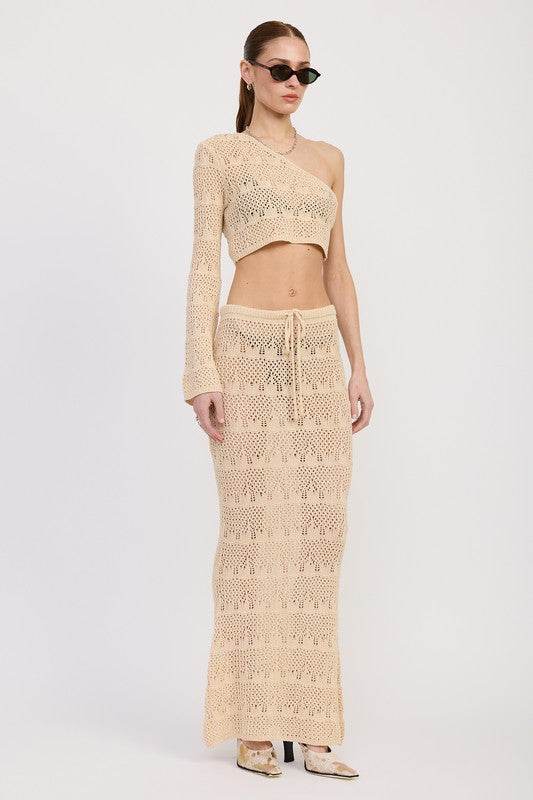 CROCHET MAXI SKIRT WITH WAIST DRAWSTRINGS