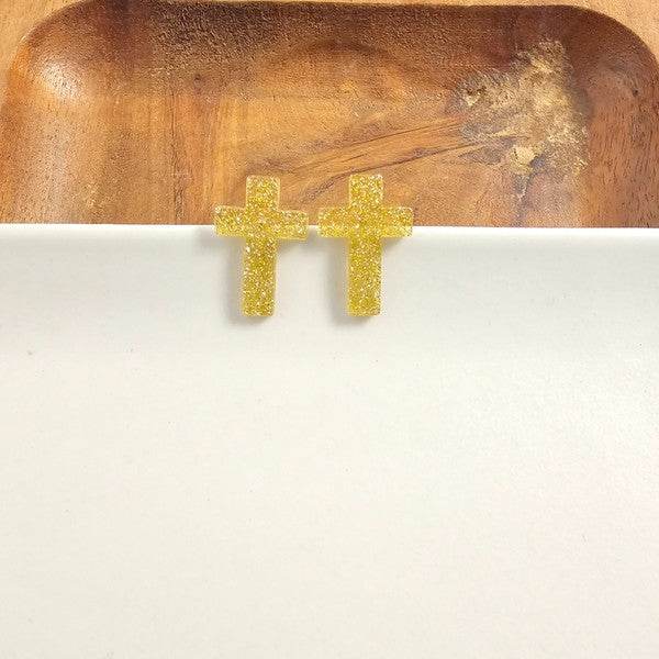 Cross Studs - Gold Glitter