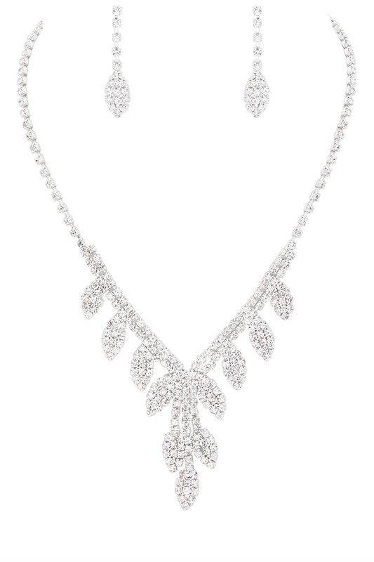Rhinestone Leaf Drop Necklace Set