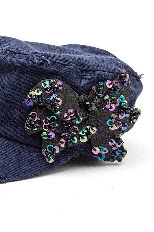 Beaded Butterfly Statement Cadet Hat