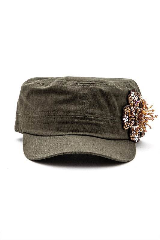 Beaded 3D Flower Statement Cadet Cap