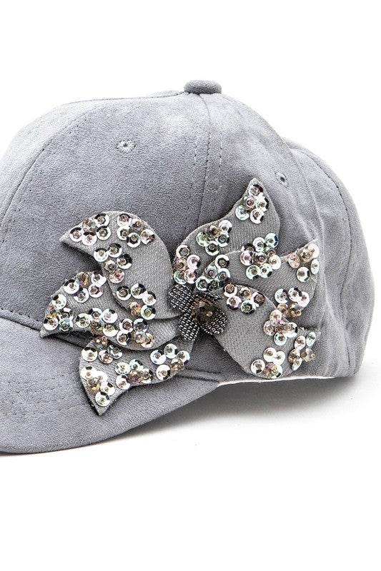 Beaded Flower Suede Fashion Cap