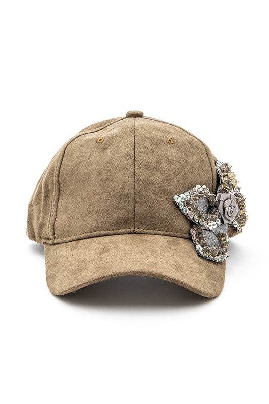 Beaded Flower Suede Fashion Cap