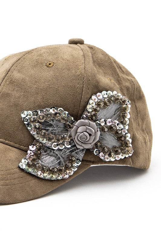 Beaded Flower Suede Fashion Cap