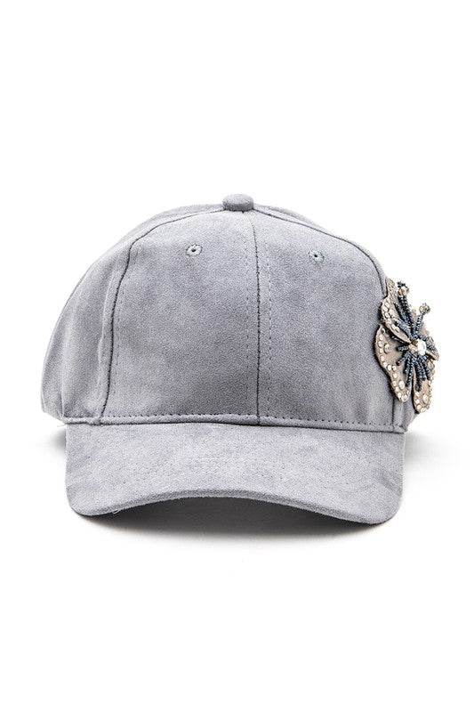 Beaded Flower Suede Fashion Cap