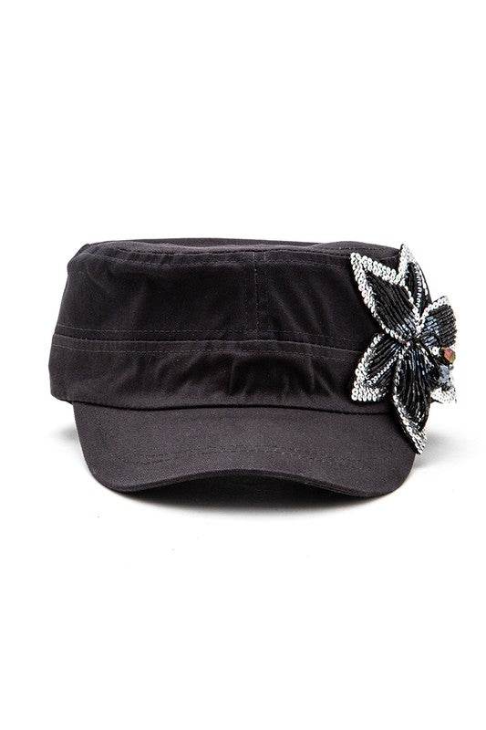 Beaded 3D Flower Statement Cadet Hat