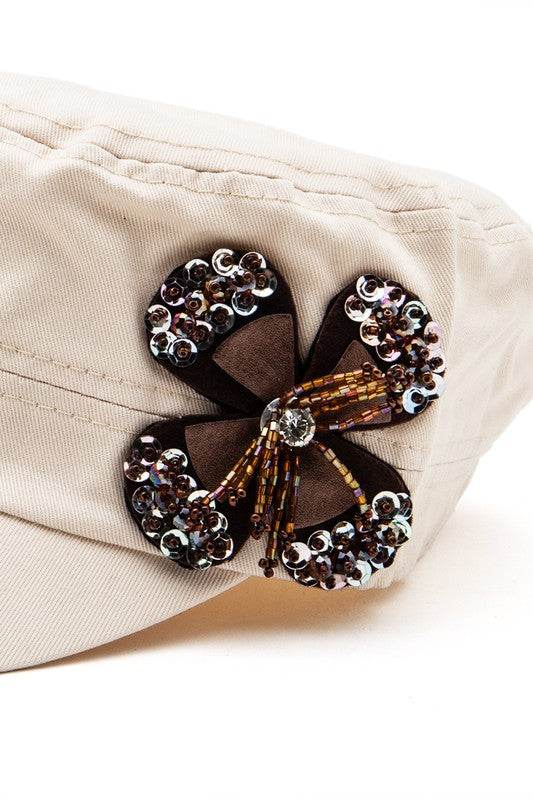 Sequin Beaded 3D Flower Iconic Cadet Hat